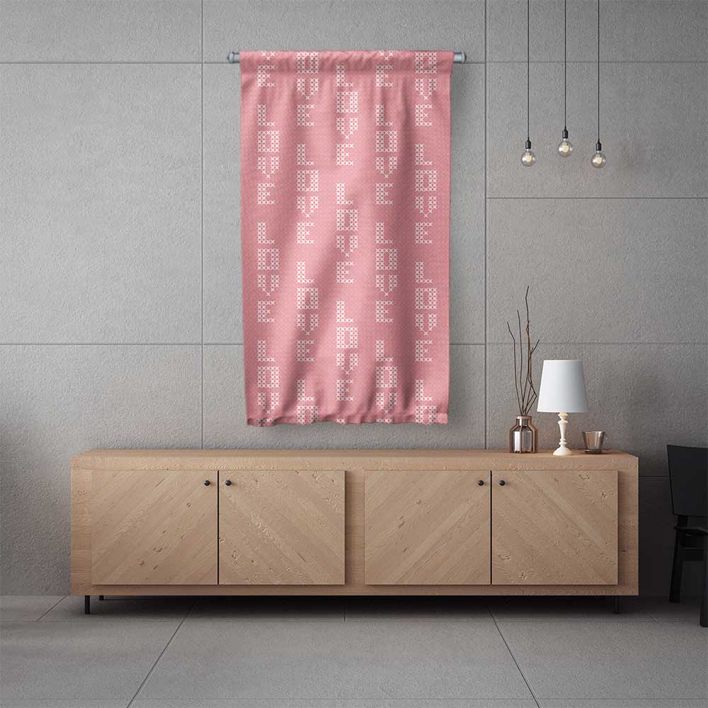 Pembe LOVE Desenli Romantik Duvar Flaması 4561