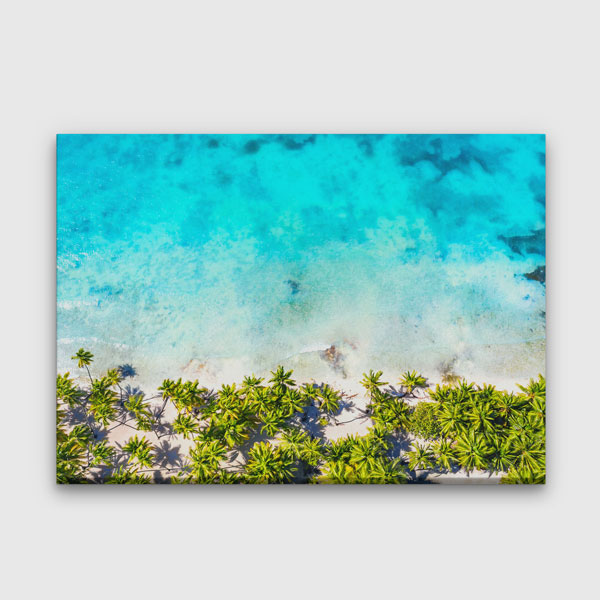 Turkuaz Deniz ve Palmiye Kıyısı Manzara Duvar Tablosu Kanvas Tablo 4567