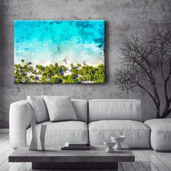 Turkuaz Deniz ve Palmiye Kıyısı Manzara Duvar Tablosu Kanvas Tablo 4567