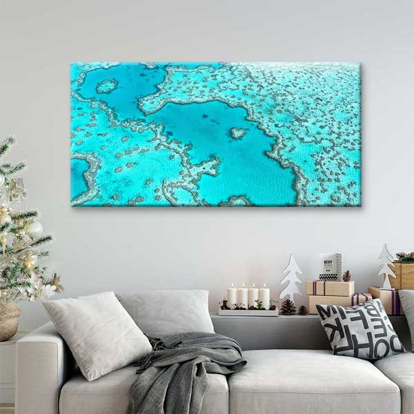 Turkuaz Lagün ve Mercan Resifi Üstten Görünüm Deniz Temalı Duvar Tablosu 4586