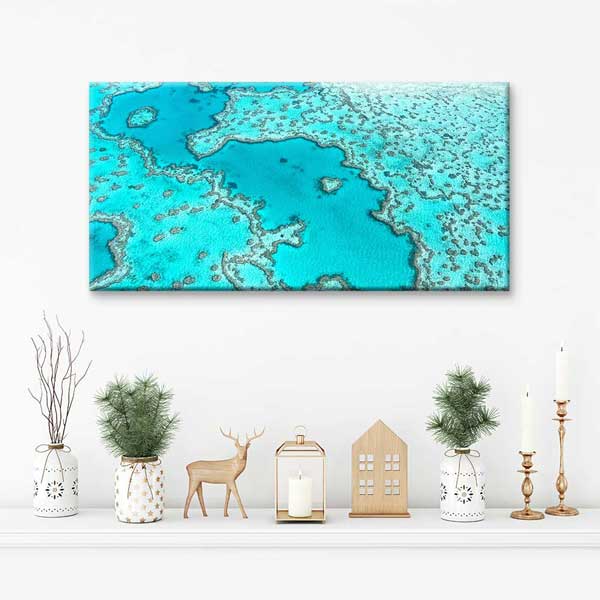 Turkuaz Lagün ve Mercan Resifi Üstten Görünüm Deniz Temalı Duvar Tablosu 4586