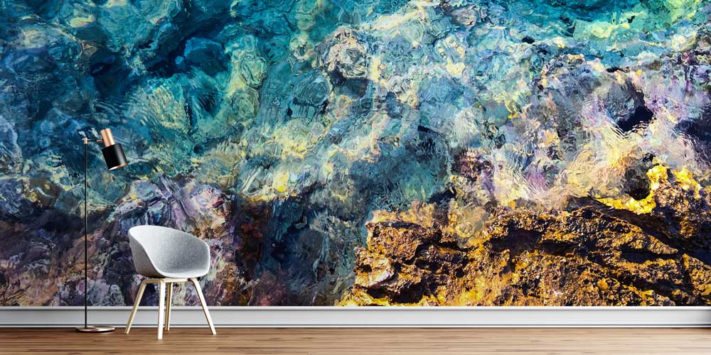 Berrak Su ve Kayalık Kıyı Dokulu Duvar Kağıdı 4607