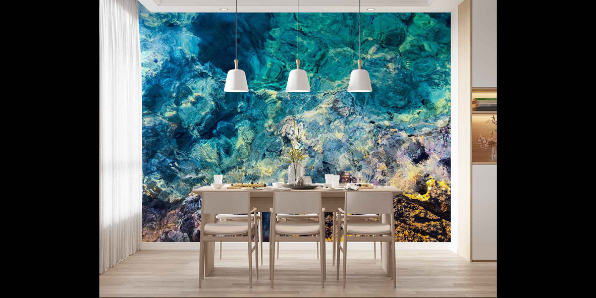 Berrak Su ve Kayalık Kıyı Dokulu Duvar Kağıdı 4607