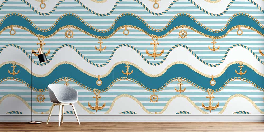 Çapa ve Halat Desenli Deniz Temalı Duvar Kağıdı 4624