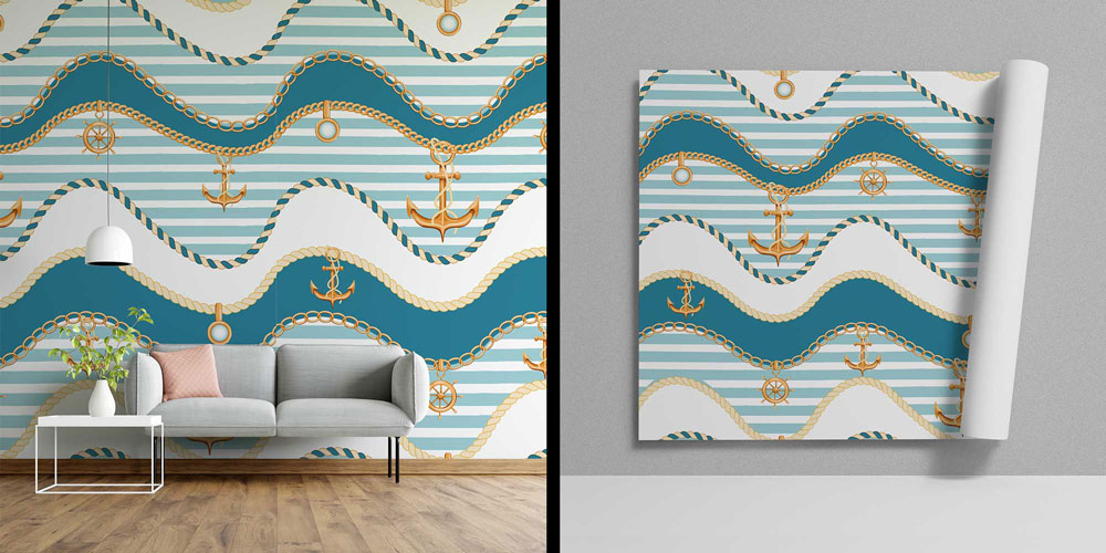 Çapa ve Halat Desenli Deniz Temalı Duvar Kağıdı 4624