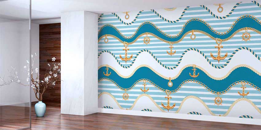 Çapa ve Halat Desenli Deniz Temalı Duvar Kağıdı 4624