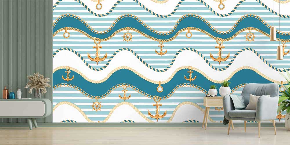 Çapa ve Halat Desenli Deniz Temalı Duvar Kağıdı 4624