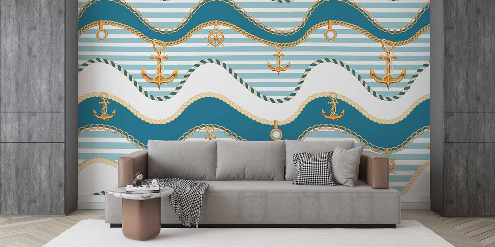 Çapa ve Halat Desenli Deniz Temalı Duvar Kağıdı 4624