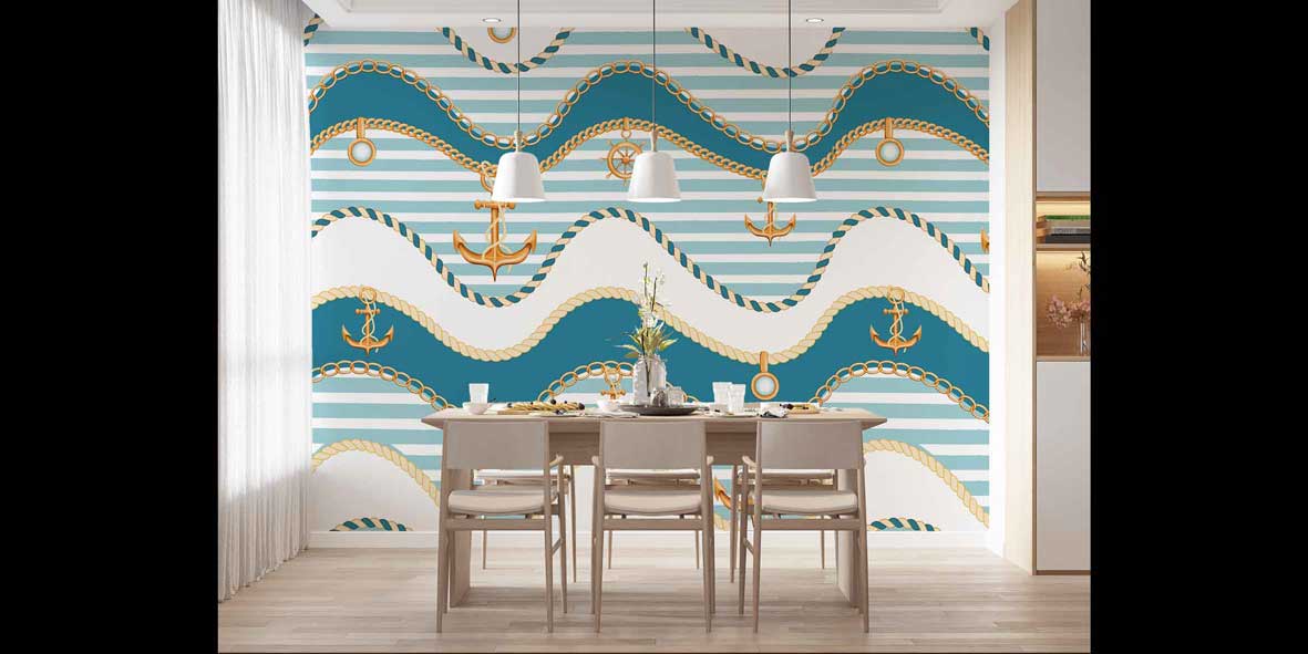 Çapa ve Halat Desenli Deniz Temalı Duvar Kağıdı 4624