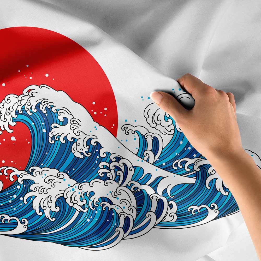 Kırmızı Güneş Önünde Japon Dalga İllüstrasyonlu Duvar Örtüsü 4641