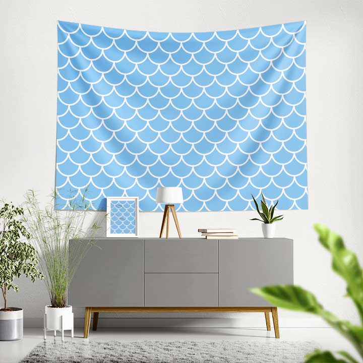 Açık Mavi Balık Pulu Desenli Deniz Temalı Duvar Örtüsü 4644
