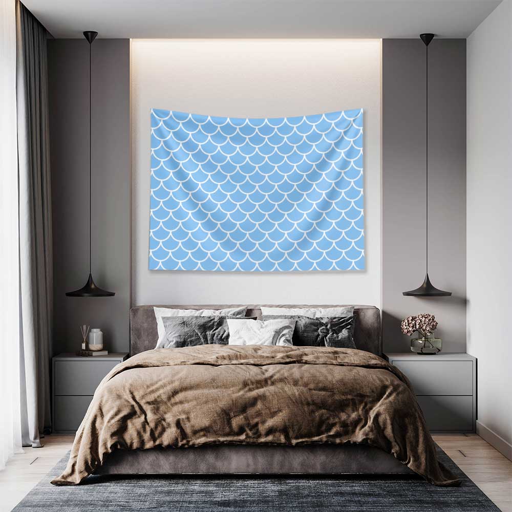 Açık Mavi Balık Pulu Desenli Deniz Temalı Duvar Örtüsü 4644