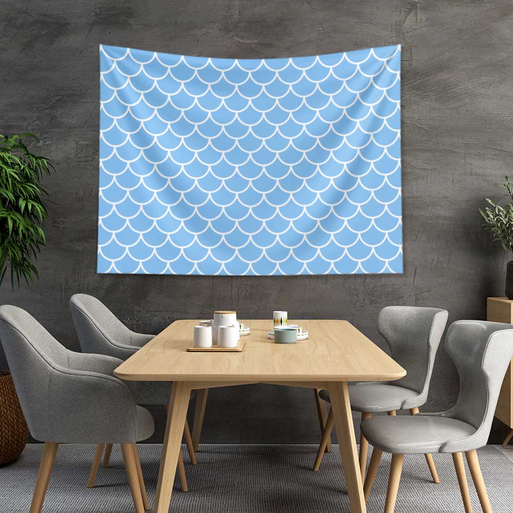 Açık Mavi Balık Pulu Desenli Deniz Temalı Duvar Örtüsü 4644