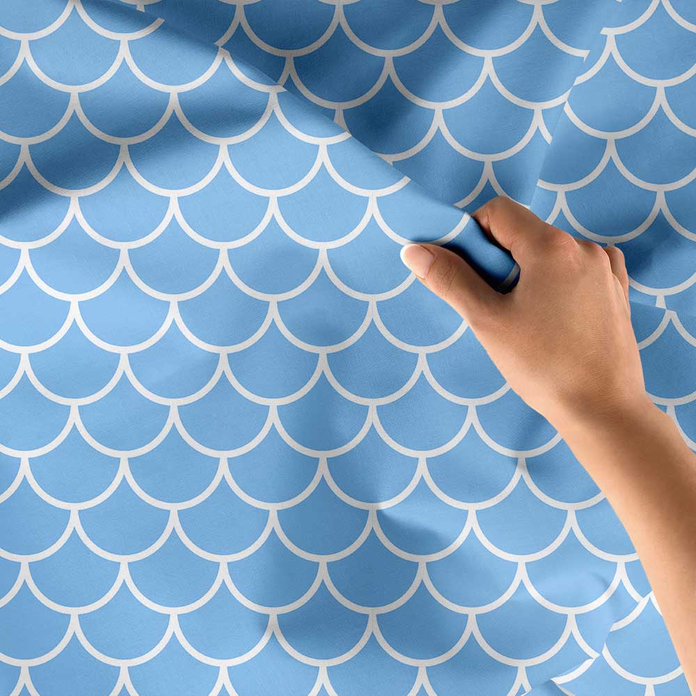 Açık Mavi Balık Pulu Desenli Deniz Temalı Duvar Örtüsü 4644