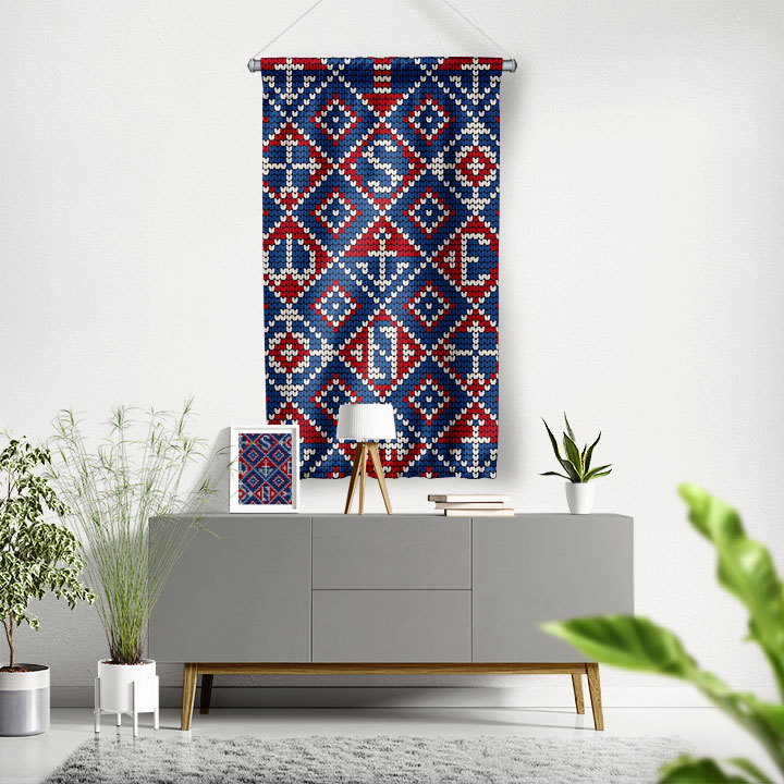 Geometrik Marin Kilim Desenli Duvar Flaması 4656