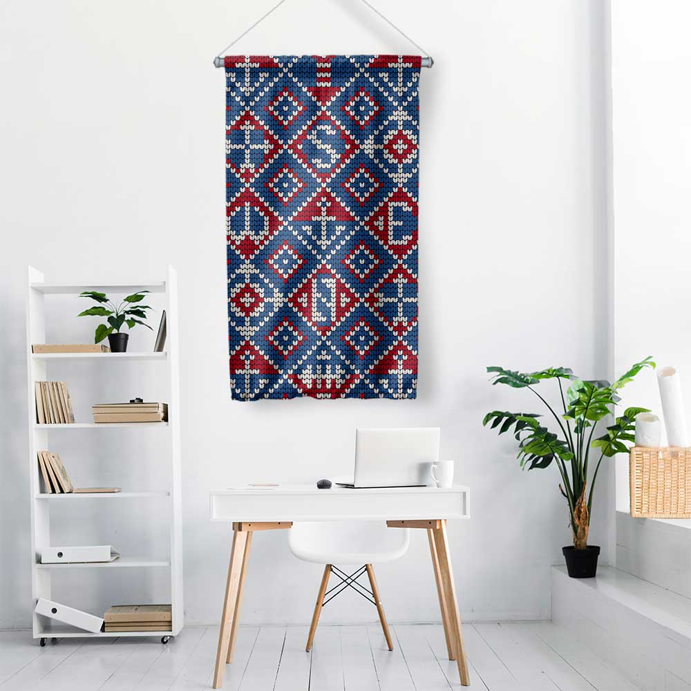 Geometrik Marin Kilim Desenli Duvar Flaması 4656