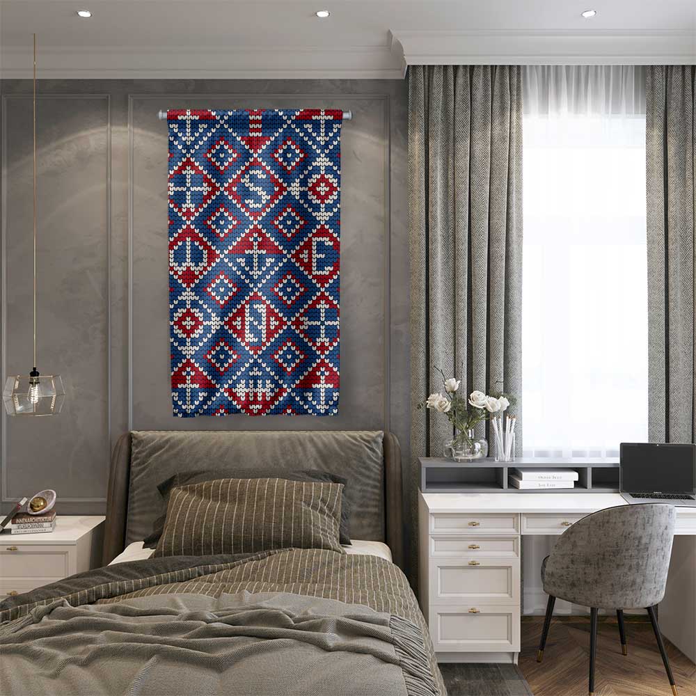 Geometrik Marin Kilim Desenli Duvar Flaması 4656