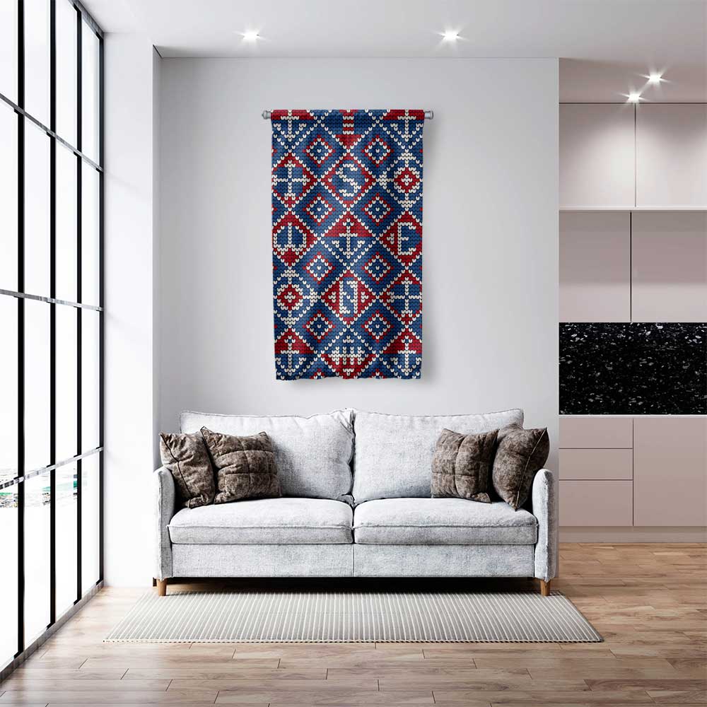 Geometrik Marin Kilim Desenli Duvar Flaması 4656