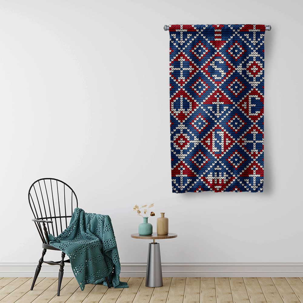 Geometrik Marin Kilim Desenli Duvar Flaması 4656