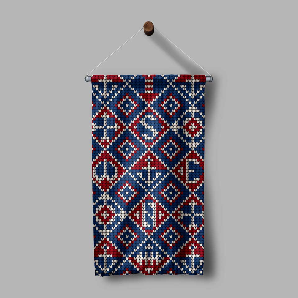 Geometrik Marin Kilim Desenli Duvar Flaması 4656