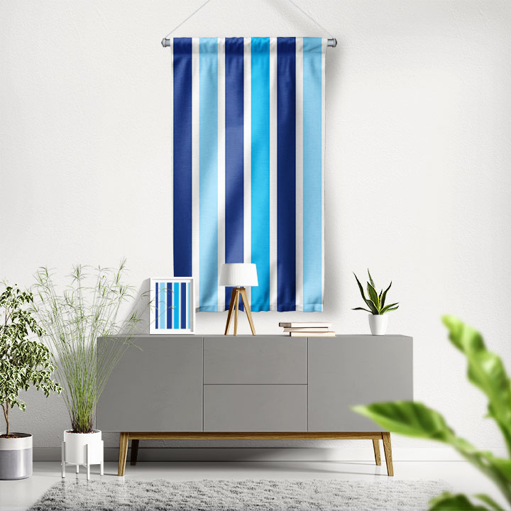 Mavi Tonlarda Dikey Çizgili Marin Duvar Flaması 4660