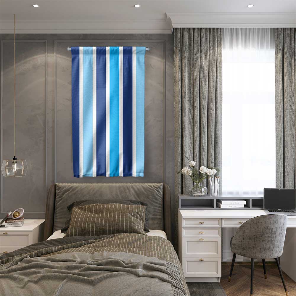Mavi Tonlarda Dikey Çizgili Marin Duvar Flaması 4660