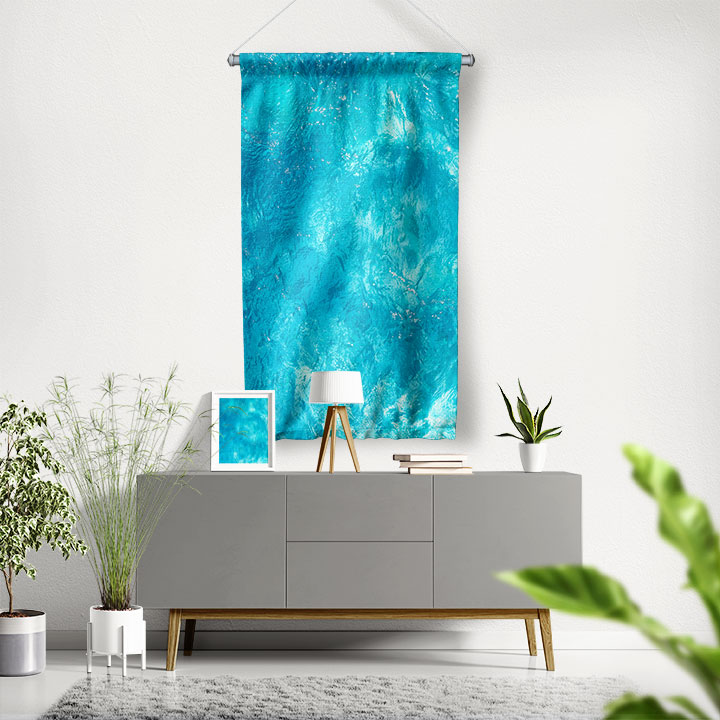 Turkuaz Soyut Su Deseni Duvar Flaması 4668