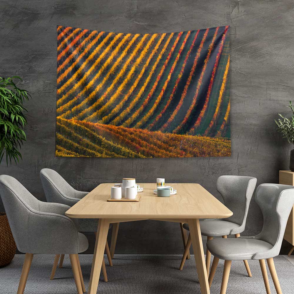 Sonbahar Tonlarında Bağ Sıraları Kır Manzarası Duvar Örtüsü Kumaş Baskı 4738