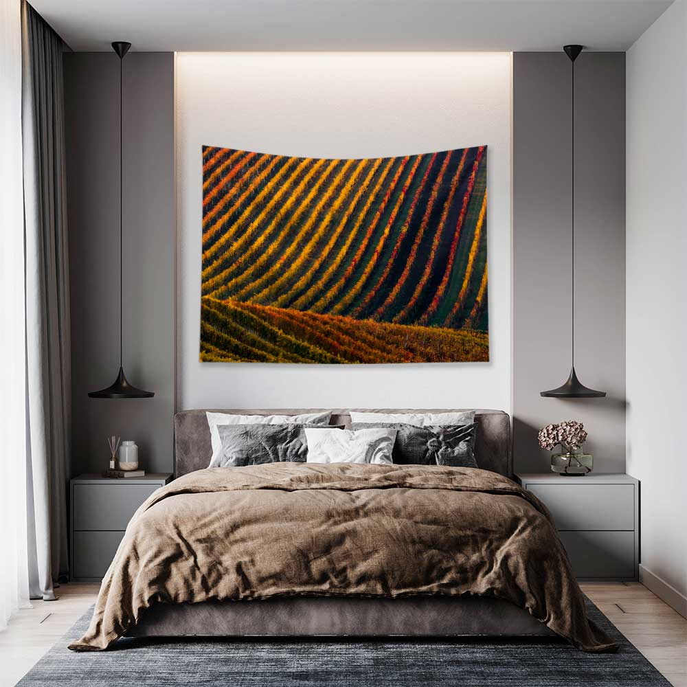 Sonbahar Tonlarında Bağ Sıraları Kır Manzarası Duvar Örtüsü Kumaş Baskı 4738