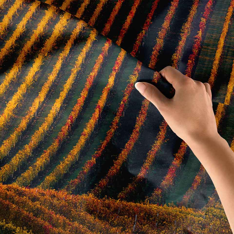 Sonbahar Tonlarında Bağ Sıraları Kır Manzarası Duvar Örtüsü Kumaş Baskı 4738