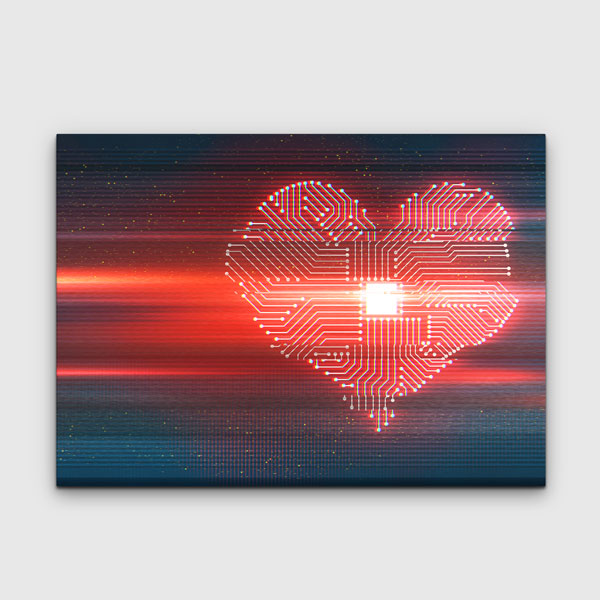 Teknolojik Kalp Devre Desenli Dijital Sanat Kanvas Duvar Tablosu 4813