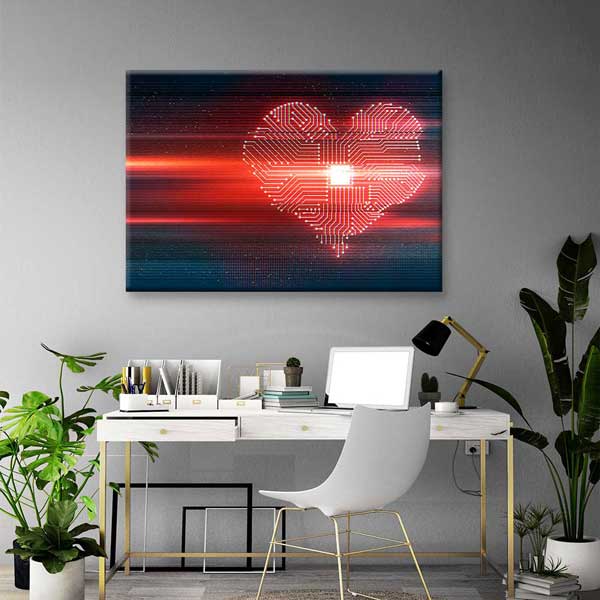 Teknolojik Kalp Devre Desenli Dijital Sanat Kanvas Duvar Tablosu 4813