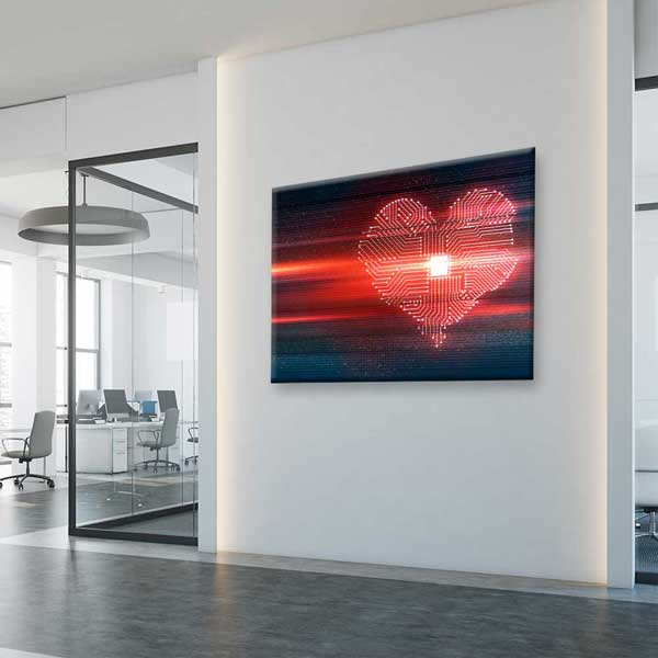Teknolojik Kalp Devre Desenli Dijital Sanat Kanvas Duvar Tablosu 4813