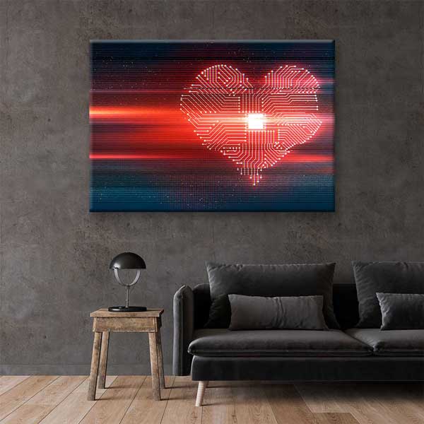 Teknolojik Kalp Devre Desenli Dijital Sanat Kanvas Duvar Tablosu 4813