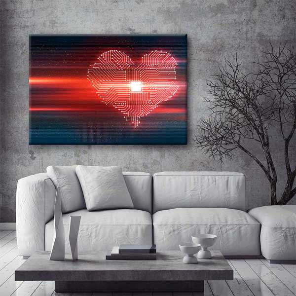 Teknolojik Kalp Devre Desenli Dijital Sanat Kanvas Duvar Tablosu 4813
