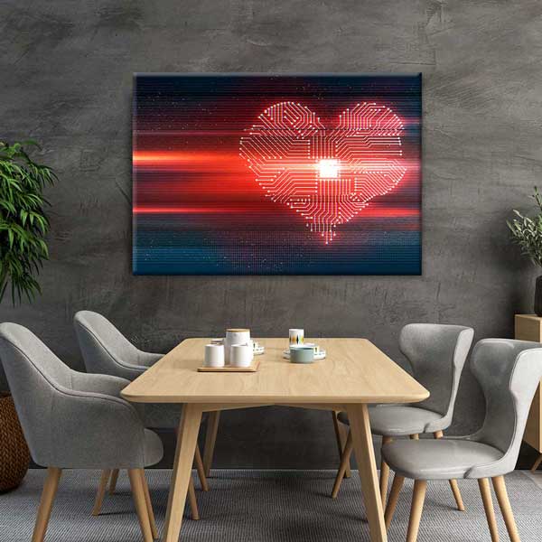 Teknolojik Kalp Devre Desenli Dijital Sanat Kanvas Duvar Tablosu 4813