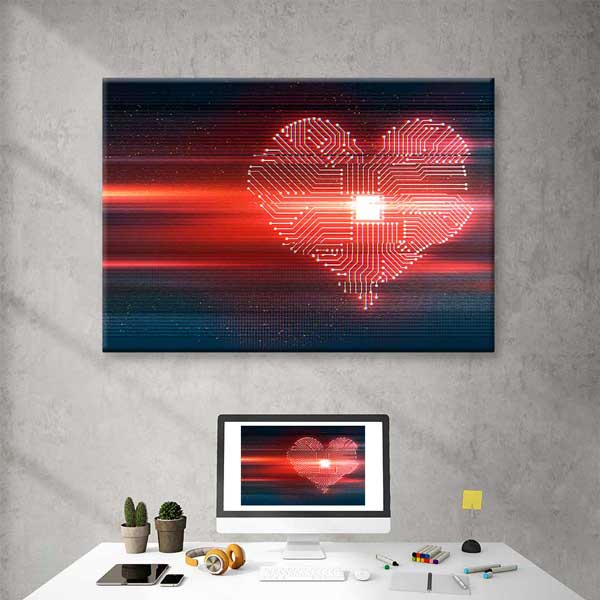 Teknolojik Kalp Devre Desenli Dijital Sanat Kanvas Duvar Tablosu 4813