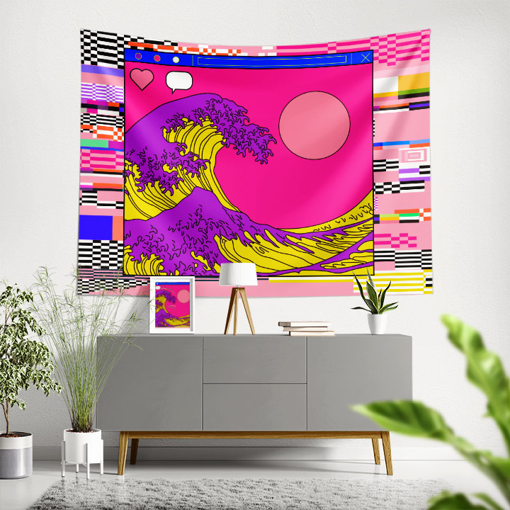 Pop Art Dalga ve Glitch Çerçeve Dijital Sanat Duvar Örtüsü 4862