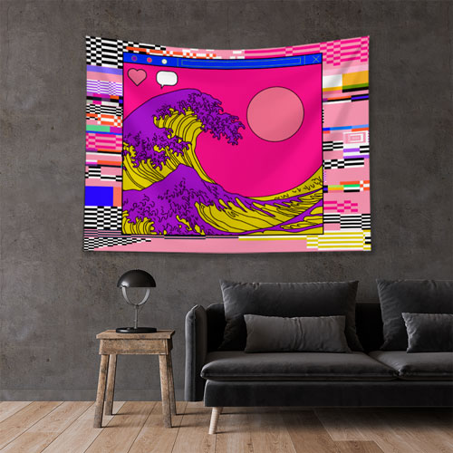 Pop Art Dalga ve Glitch Çerçeve Dijital Sanat Duvar Örtüsü 4862