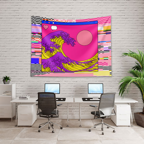 Pop Art Dalga ve Glitch Çerçeve Dijital Sanat Duvar Örtüsü 4862