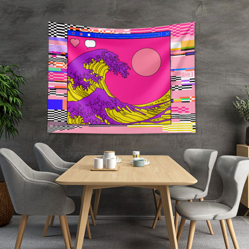 Pop Art Dalga ve Glitch Çerçeve Dijital Sanat Duvar Örtüsü 4862