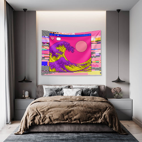 Pop Art Dalga ve Glitch Çerçeve Dijital Sanat Duvar Örtüsü 4862