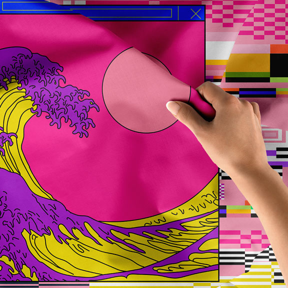 Pop Art Dalga ve Glitch Çerçeve Dijital Sanat Duvar Örtüsü 4862