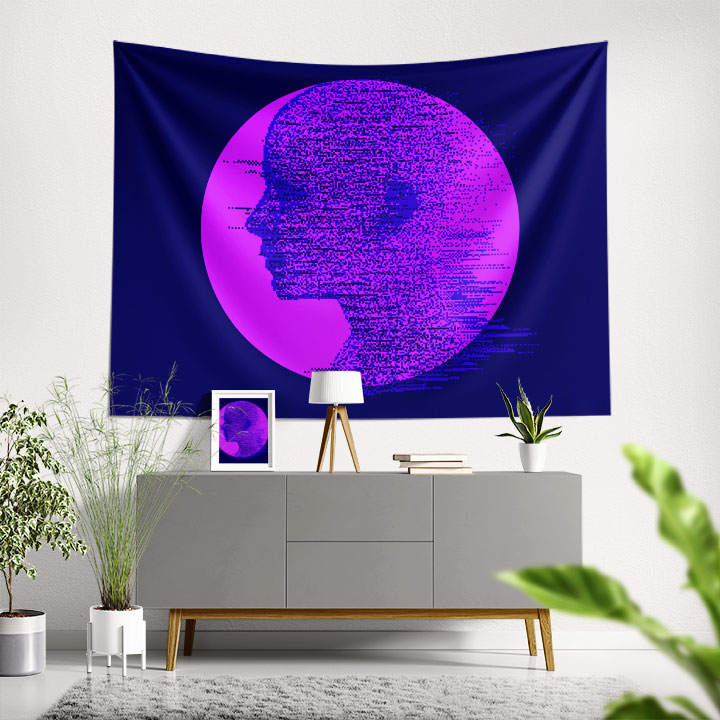 Glitch Efektli Dijital Portre Dijital Sanat Duvar Örtüsü 4874