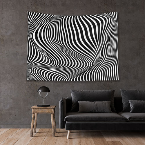 Siyah Beyaz Optik Dalga Desenli Dijital Sanat Duvar Örtüsü 4876