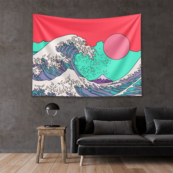 Renkli Dalga İllüstrasyonlu Dijital Sanat Duvar Örtüsü 4879