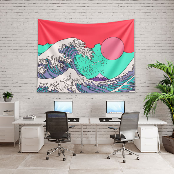 Renkli Dalga İllüstrasyonlu Dijital Sanat Duvar Örtüsü 4879