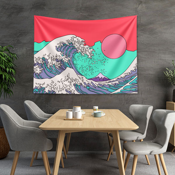 Renkli Dalga İllüstrasyonlu Dijital Sanat Duvar Örtüsü 4879