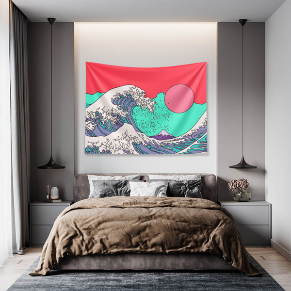 Renkli Dalga İllüstrasyonlu Dijital Sanat Duvar Örtüsü 4879