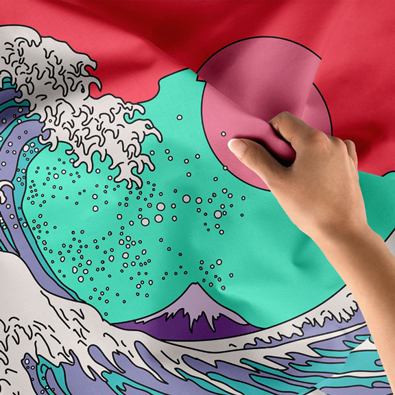 Renkli Dalga İllüstrasyonlu Dijital Sanat Duvar Örtüsü 4879